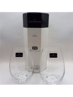 DARTINGTON 2 Stemless Crystal Wine Glasses NEW in Box